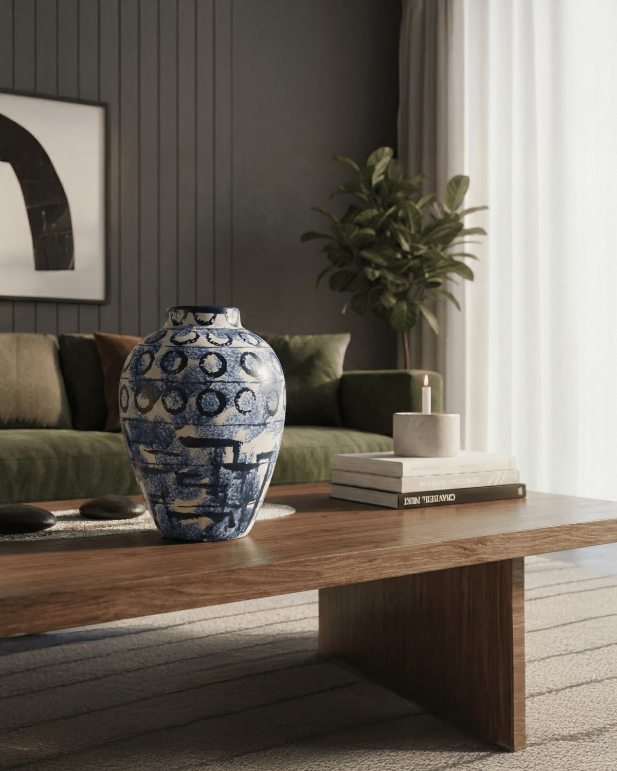 Cerulia ceramic vase in ink blue and chalk white