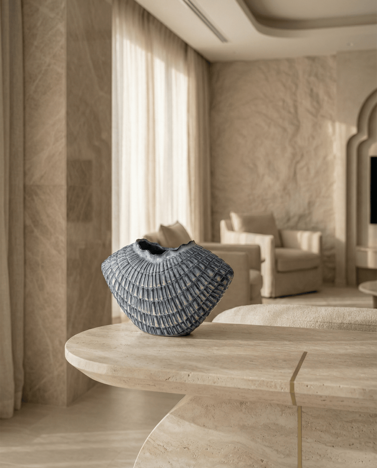 Ventara ceramic vase with carved textile pattern