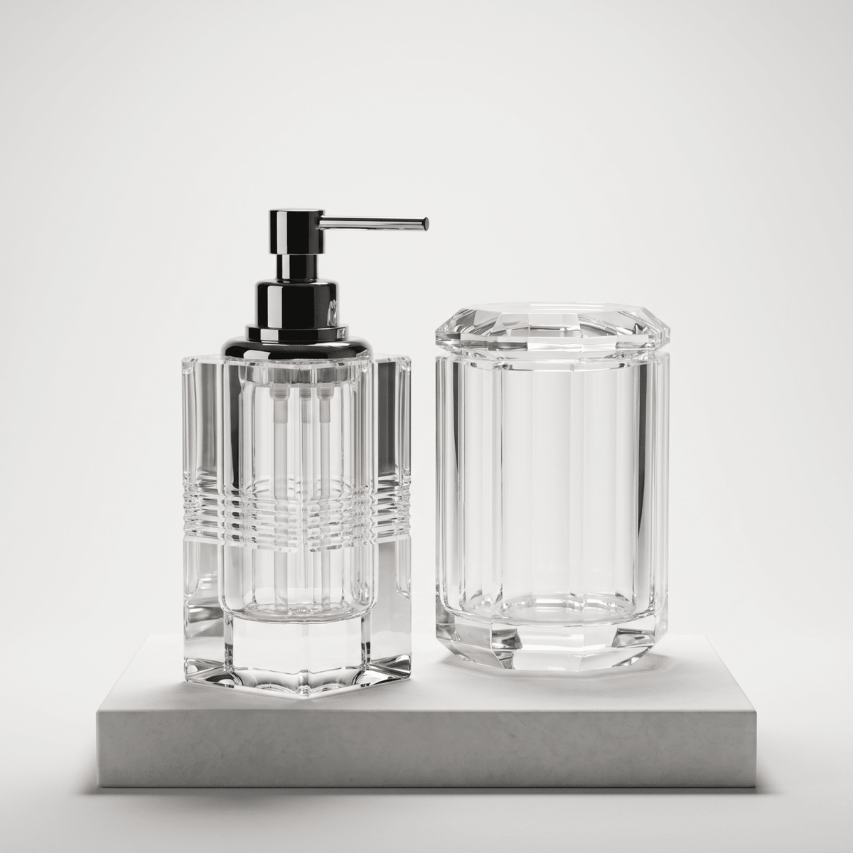 Vanita crystal pair, Fonte dispenser and Nido vessel together